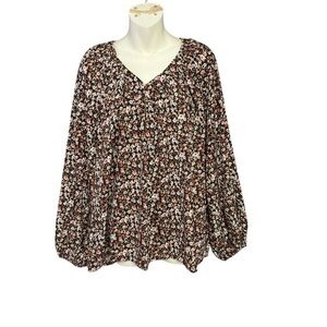 Ott brand size medium Floral V-Neck Blouse elastic sleeves NWT